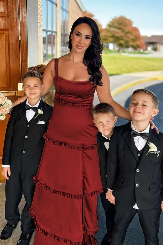 Raymond | A-Line Hot Pink Ruffles Slit Prom Dress with Lace-up Back