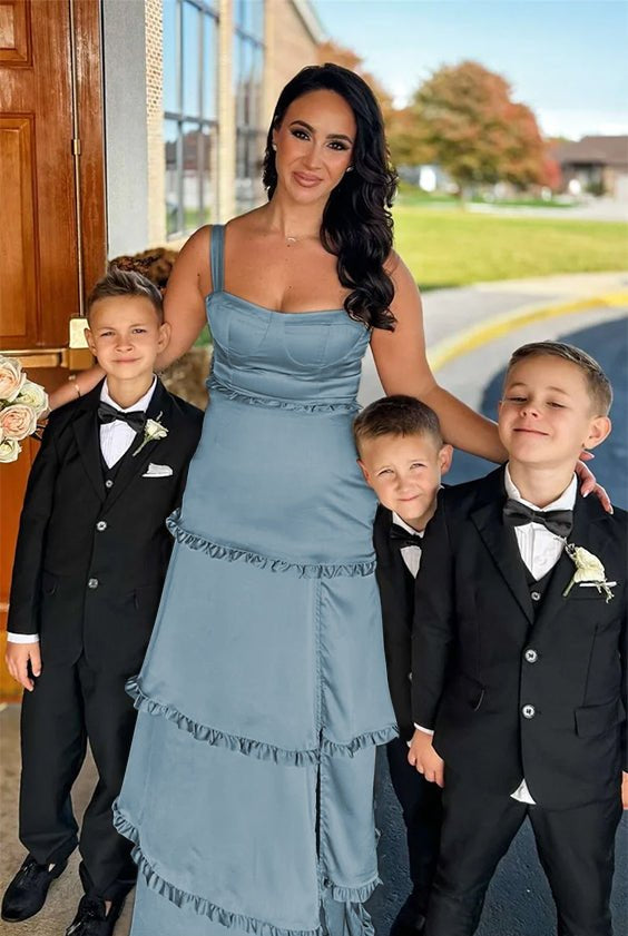 Raymond | A-Line Hot Pink Ruffles Slit Prom Dress with Lace-up Back