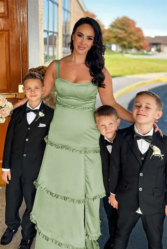 Raymond | A-Line Hot Pink Ruffles Slit Prom Dress with Lace-up Back