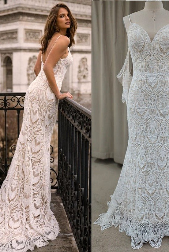 Gorgeous Bohemian Mermaid Ivory Lace Appliques Wedding Dresses