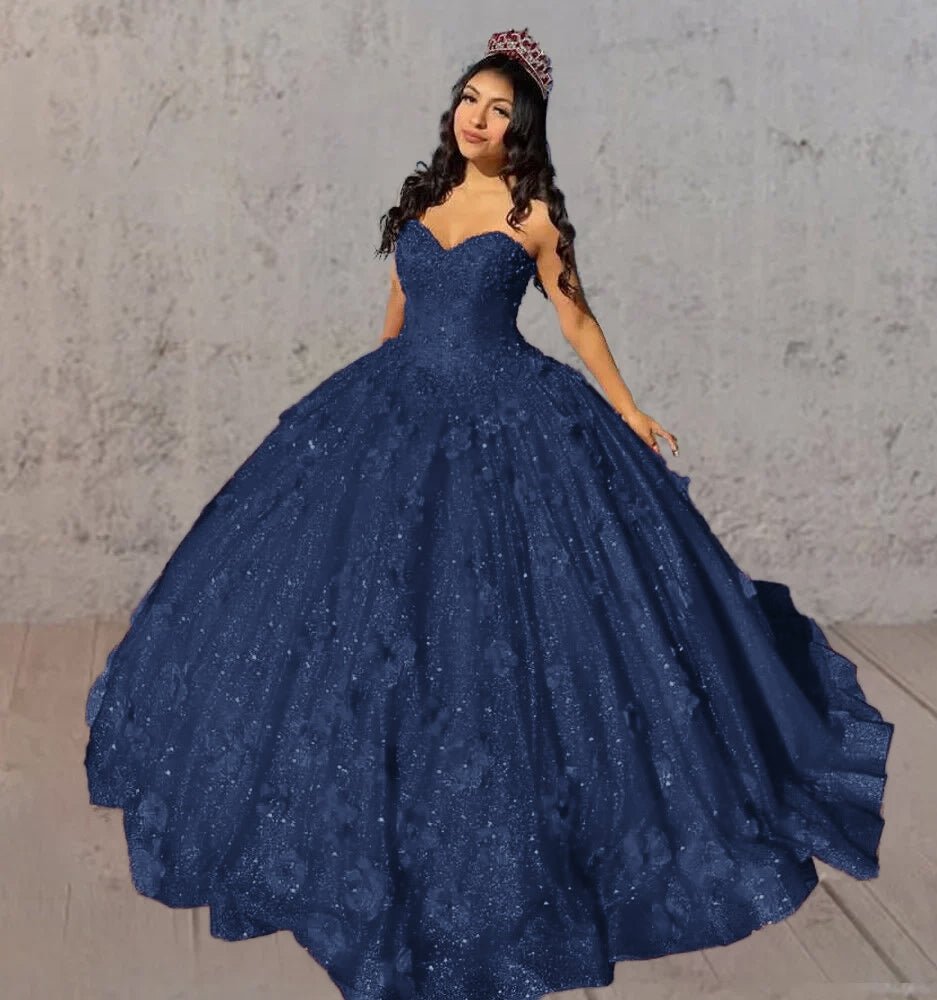 Red 3D Flowers Glitter Sequins Sleeveless Quinceanera Dresses