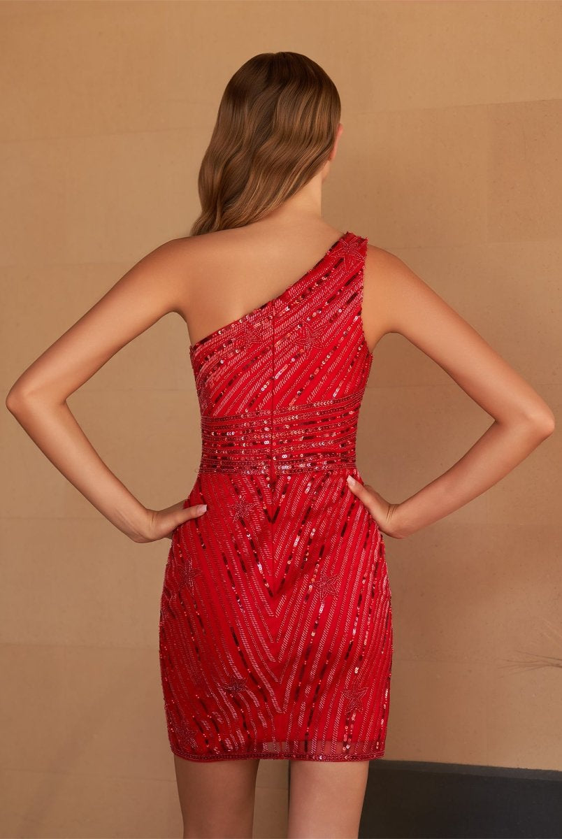 Lima | Black One Shoulder Sequin Star Above Keen Homecoming Dress