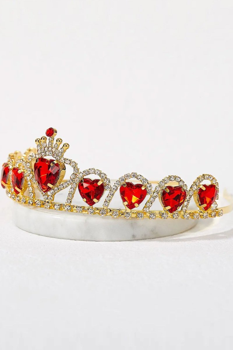 Red Heart Shape Crystal Rhinestone Tiara - KissProm