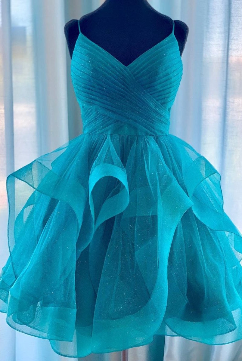 Red Ruffled Tulle Short Homecoming Dress