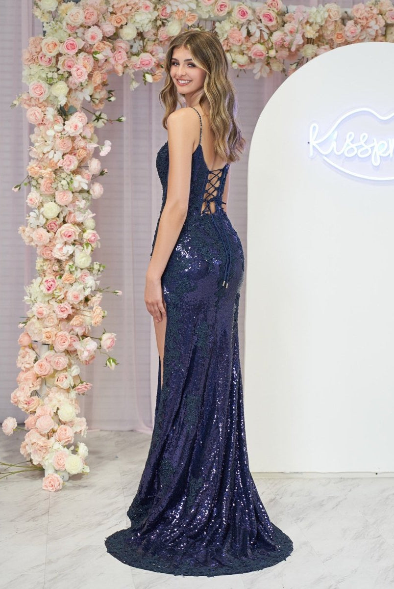 Kairi |Mermaid Spaghetti Straps Appliques Prom Dress with Slit