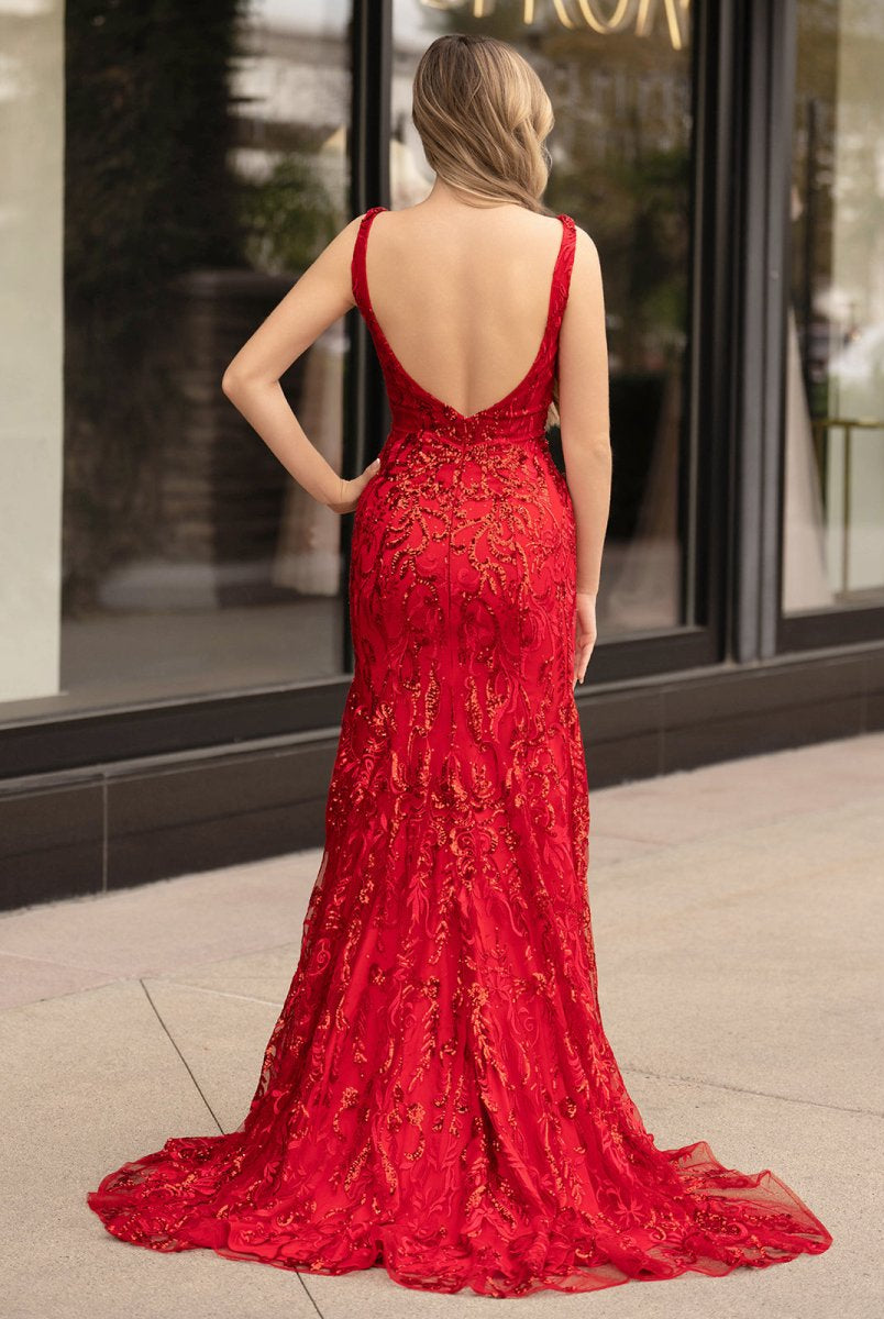 Avianna |Mermaid V Neck Sequined Lace Prom Dress with Slit