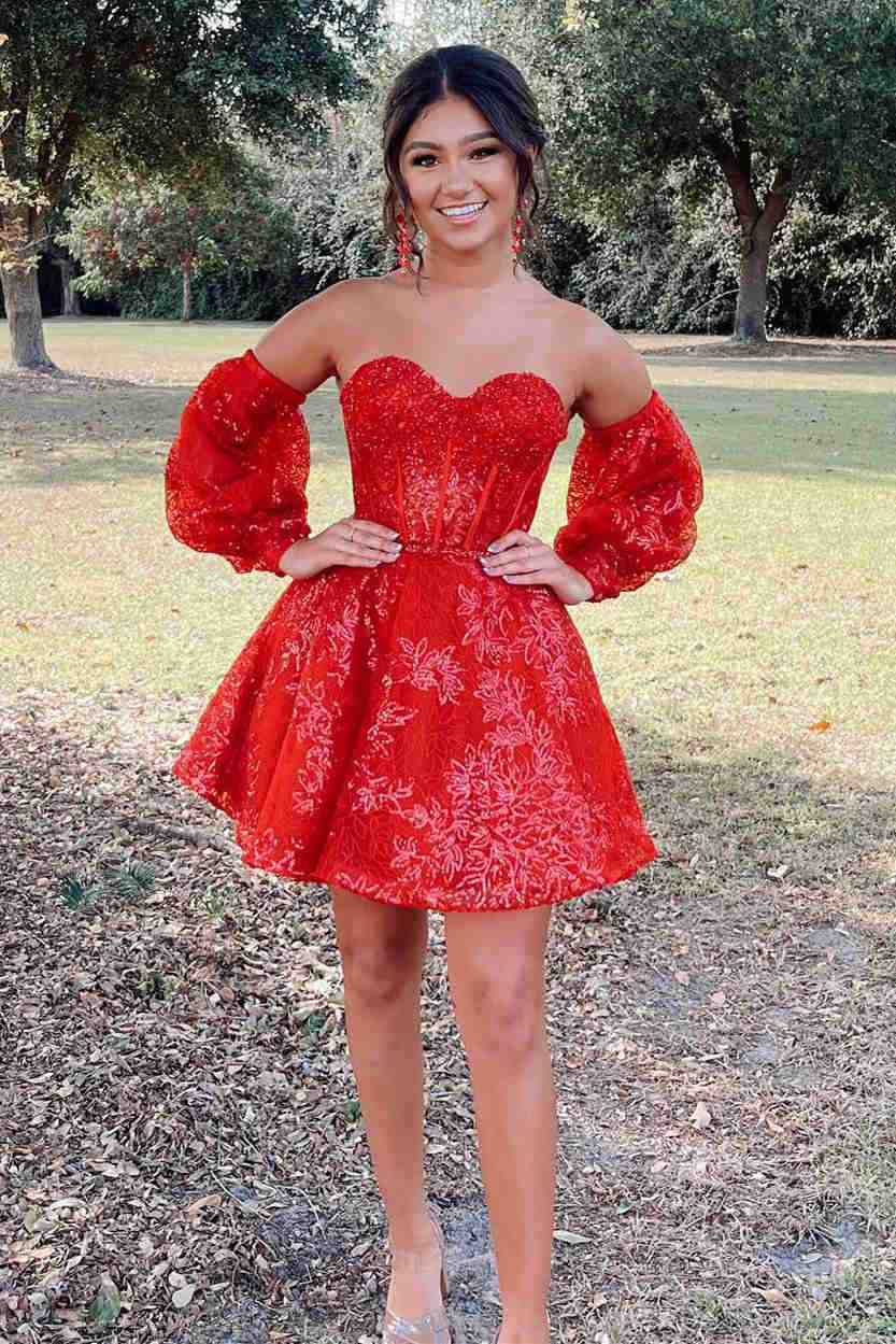 Skylar |A Line Sweetheart Corset Homecoming Dress with Sleeves