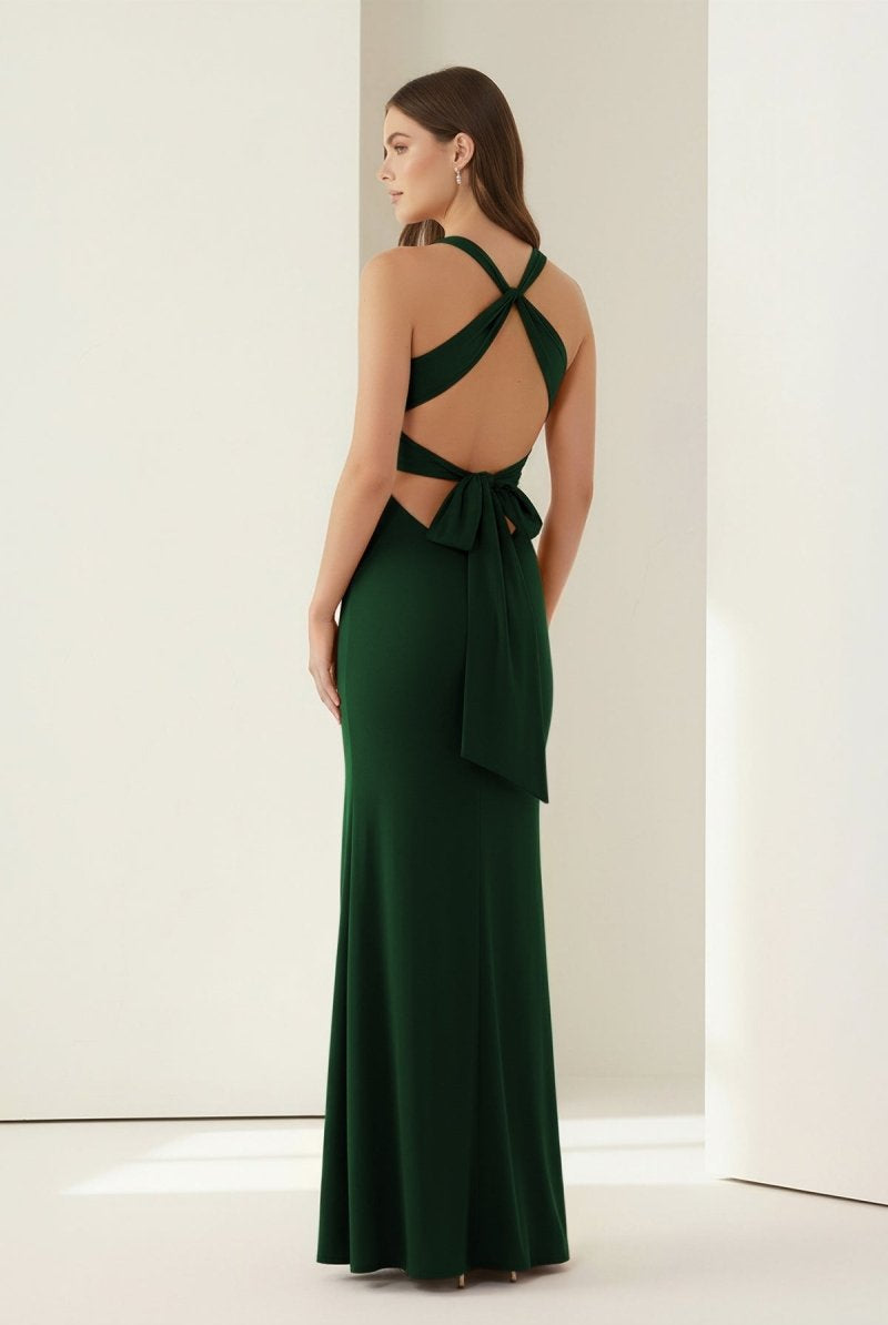 Reed | Pink - Halter Mermaid Pleated Open Back Long Prom Dresses - KissProm