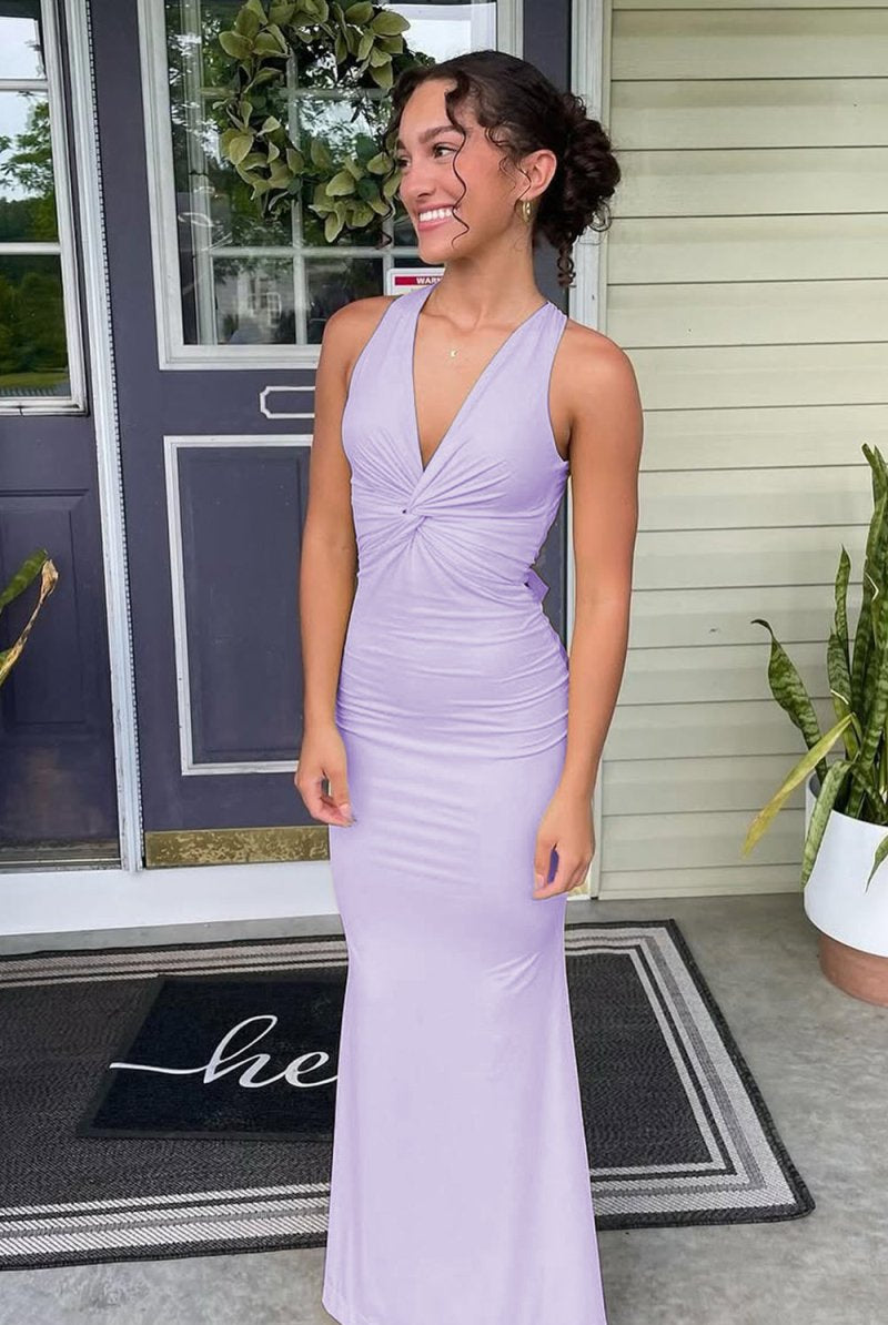 Reed | Pink - Halter Mermaid Pleated Open Back Long Prom Dresses - KissProm