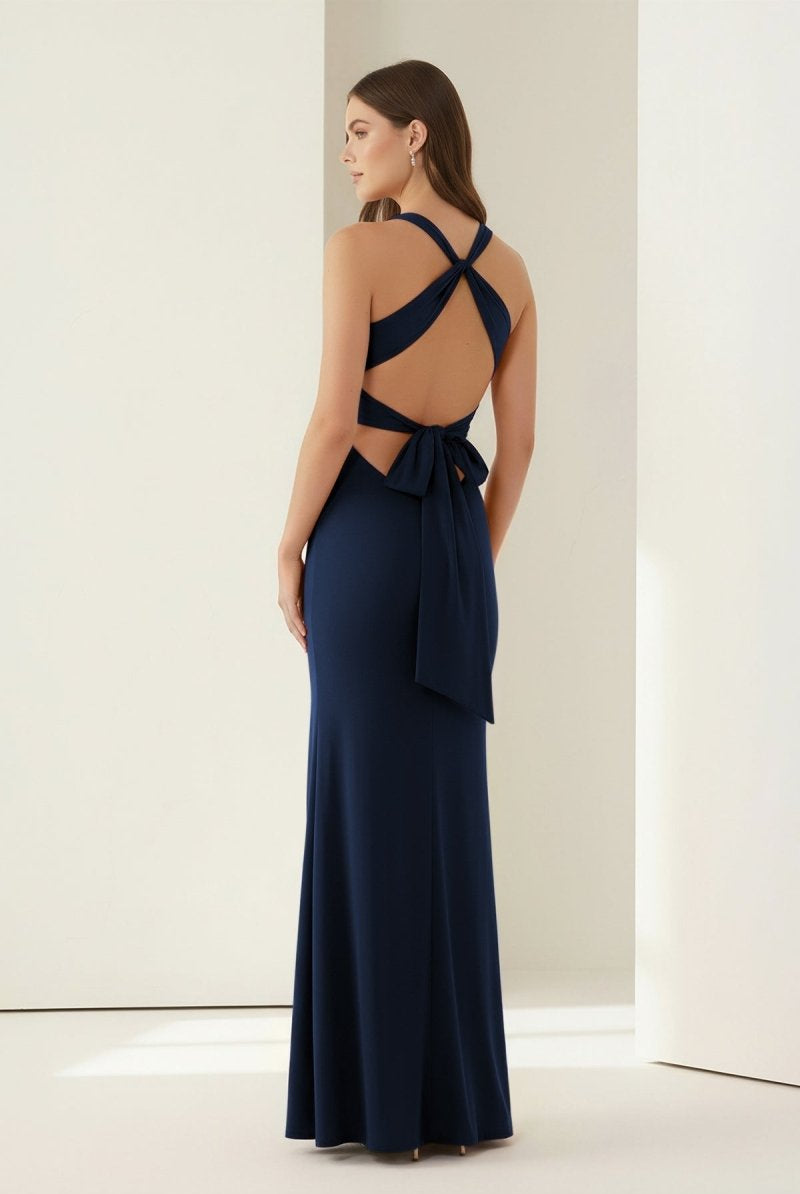 Reed | Pink - Halter Mermaid Pleated Open Back Long Prom Dresses - KissProm