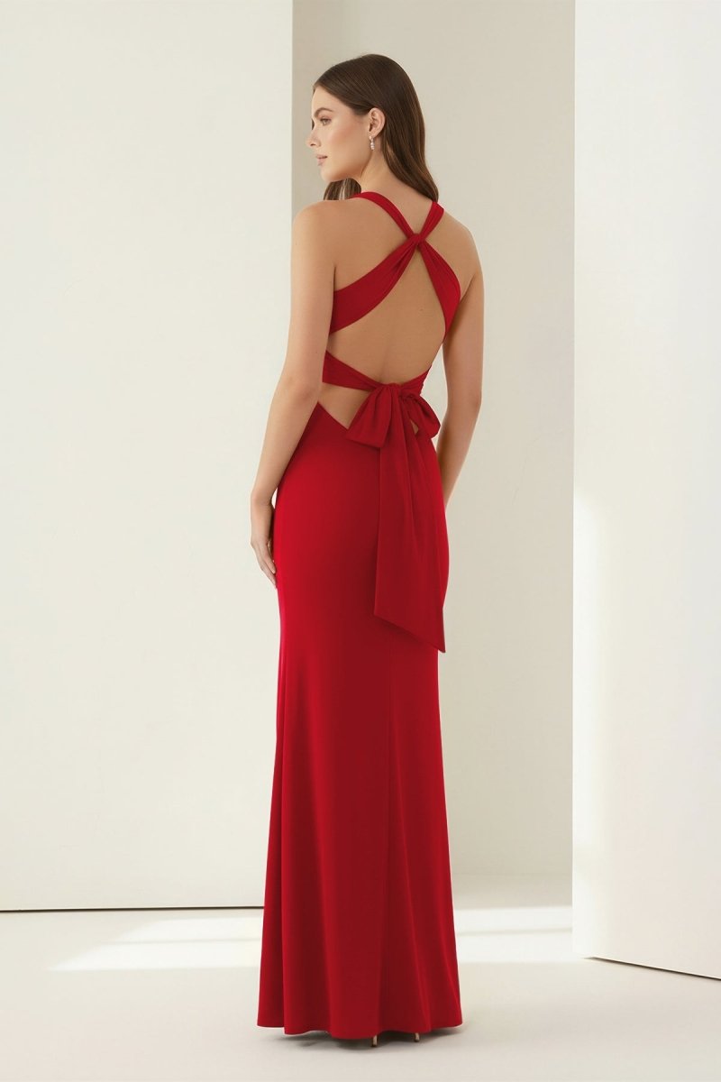 Reed | Pink - Halter Mermaid Pleated Open Back Long Prom Dresses - KissProm