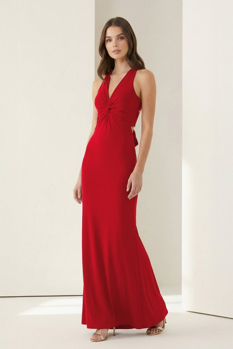 Reed | Pink - Halter Mermaid Pleated Open Back Long Prom Dresses - KissProm