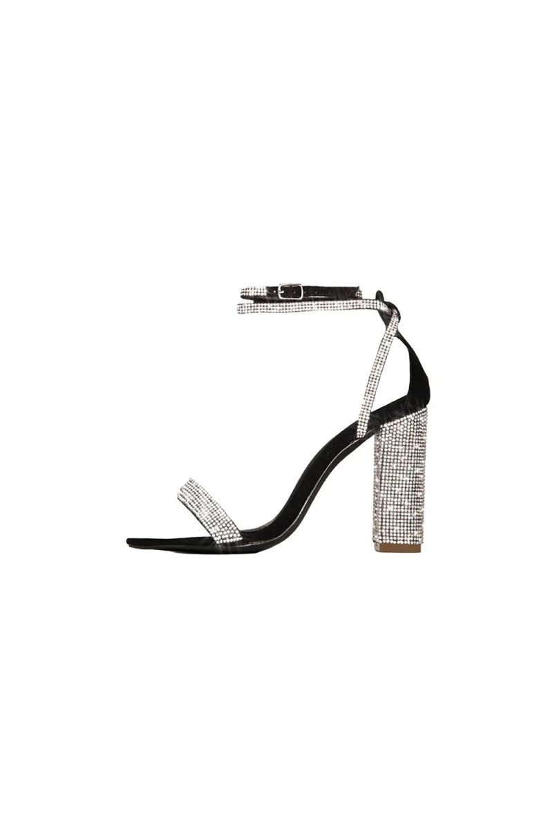 Rhinestone Chunky Heel One Buckle Sexy High Heel Sandals - KissProm