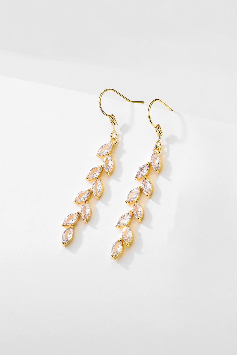 Rhinestone Leaf Dangle Earrings Crystal Drop - KissProm