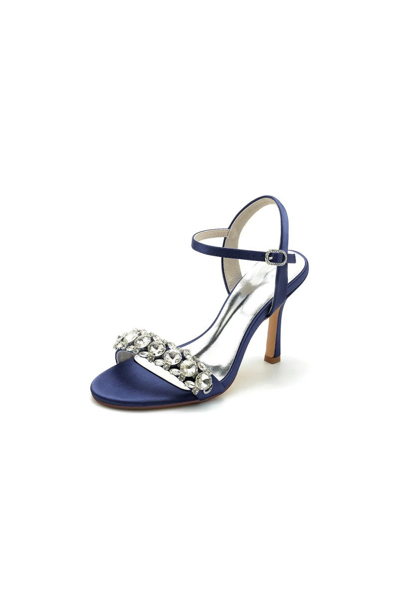 Rhinestone Open Toe Stiletto Heels - KissProm