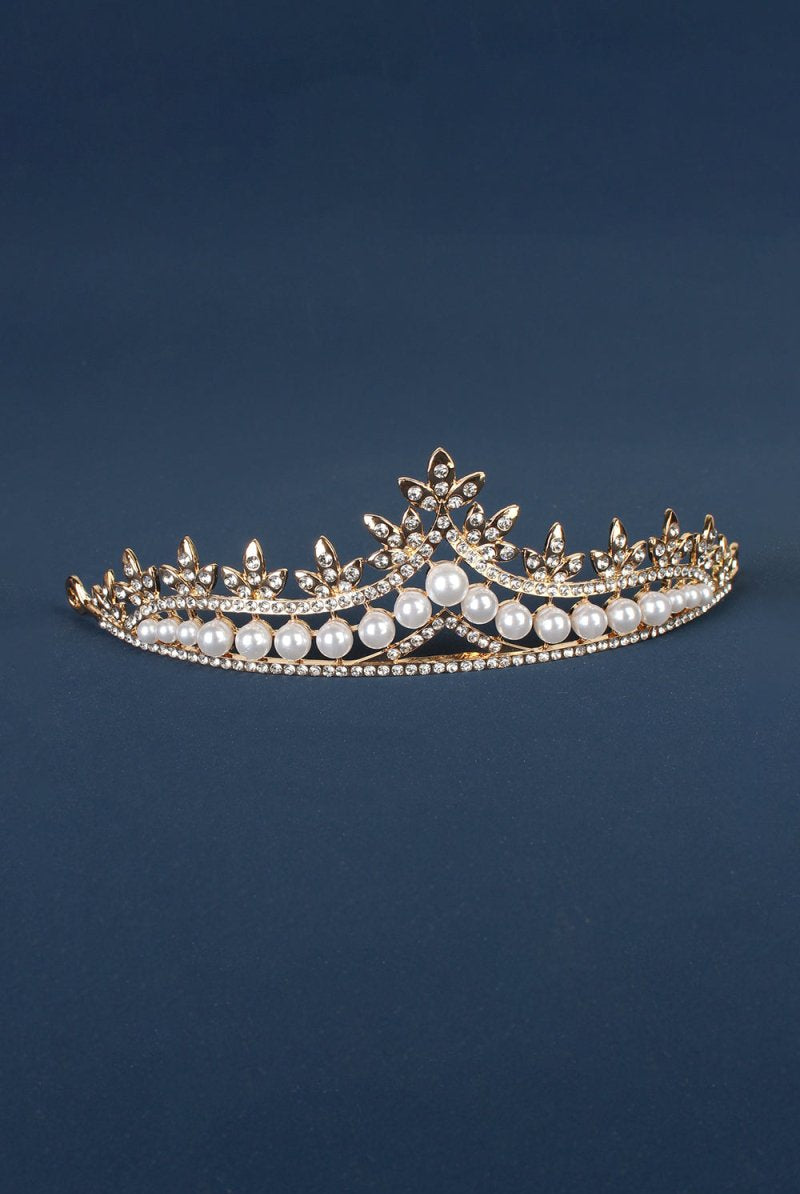 Rhinestone Pearl Wedding Tiara - KissProm