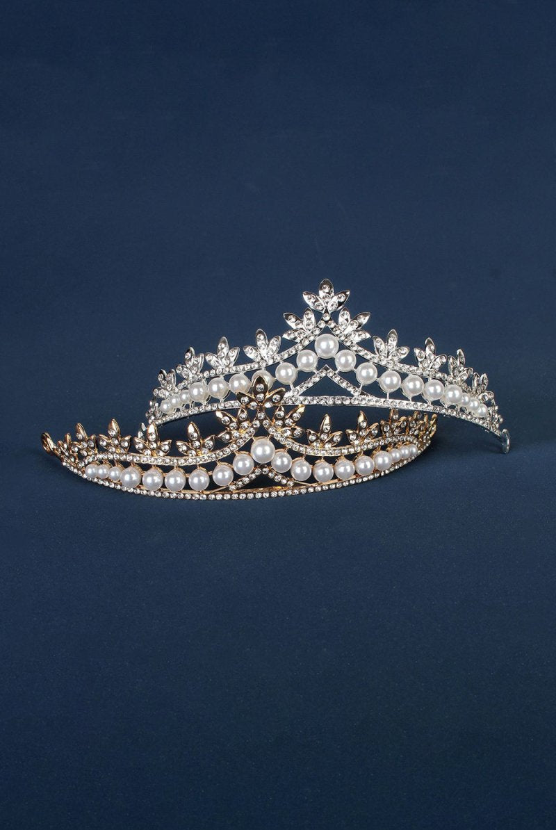 Rhinestone Pearl Wedding Tiara - KissProm
