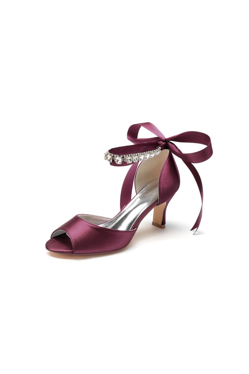 Rhinestone Peep Toe Chunky Heels with Ankle Strap - KissProm