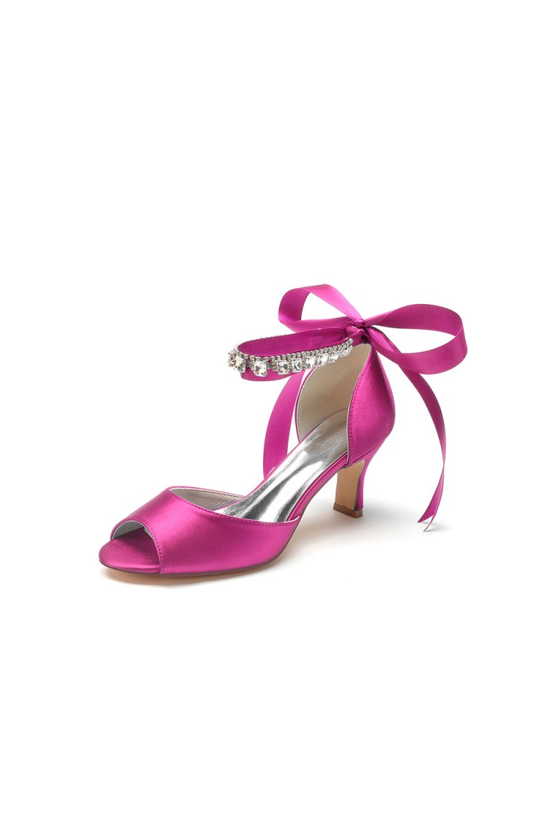 Rhinestone Peep Toe Chunky Heels with Ankle Strap - KissProm