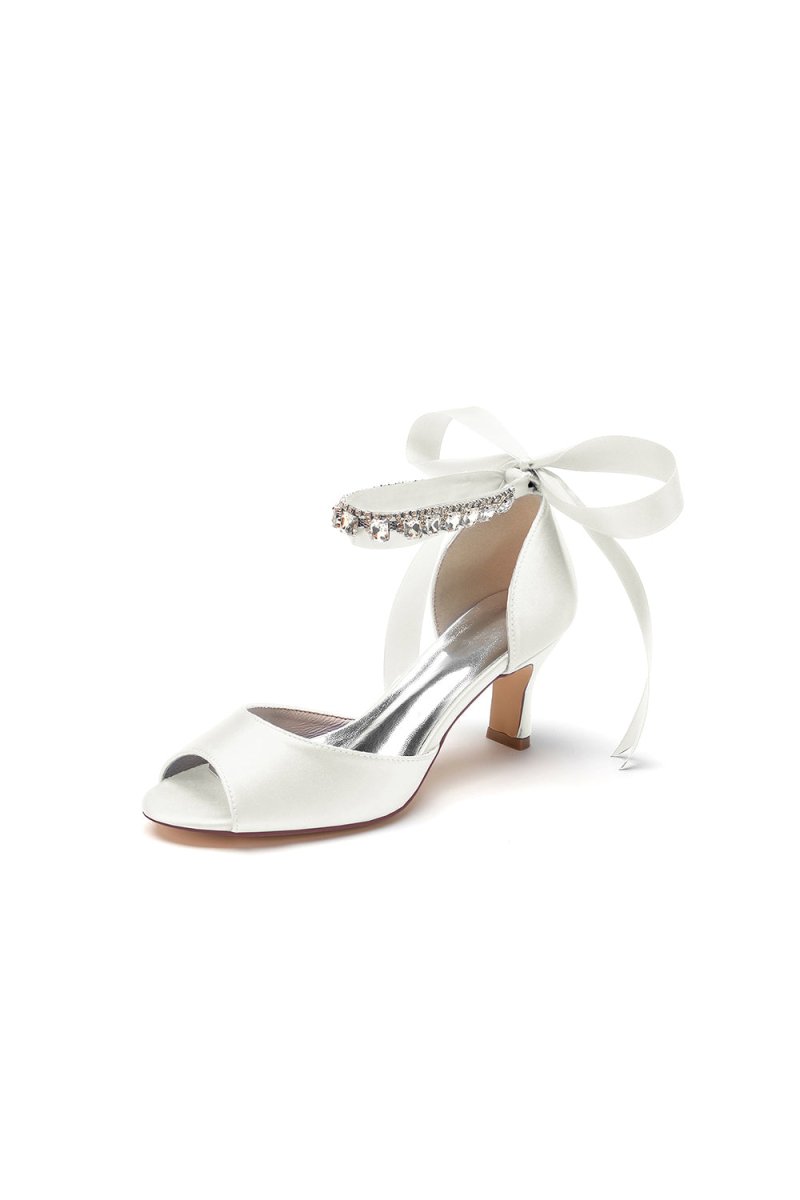 Rhinestone Peep Toe Chunky Heels with Ankle Strap - KissProm