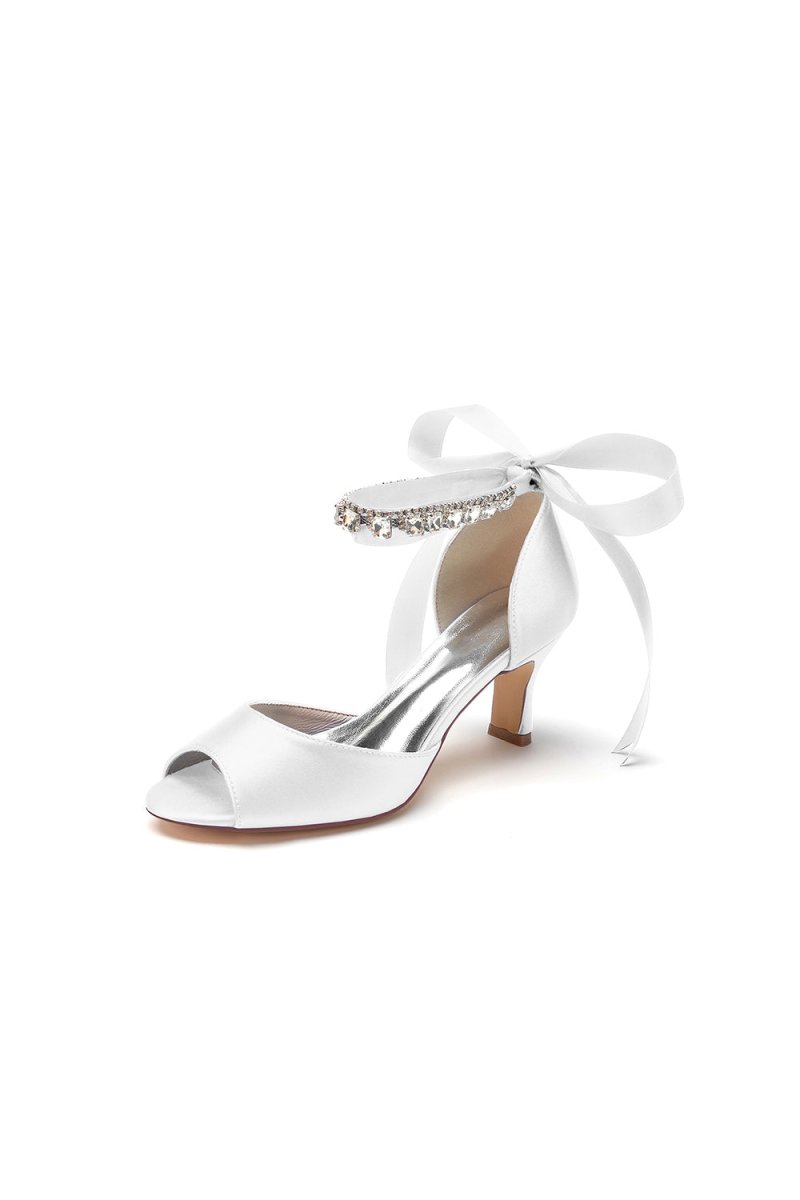 Rhinestone Peep Toe Chunky Heels with Ankle Strap - KissProm