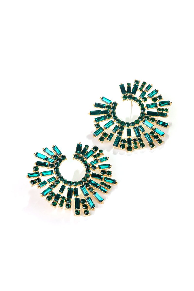 Green Rhinestone Round Shape Earrings