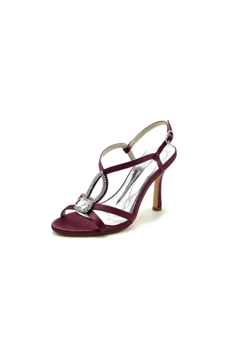 Rhinestone Satin Open Toe High Heels - KissProm