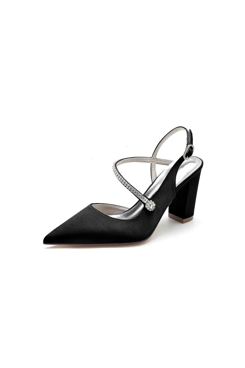 Rhinestone Strap Block Heel Sandals - KissProm