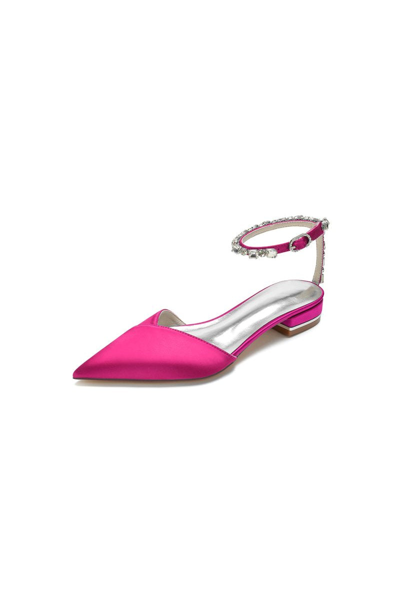 Rhinestone Strap Cocktail Pointed Toe Flats - KissProm
