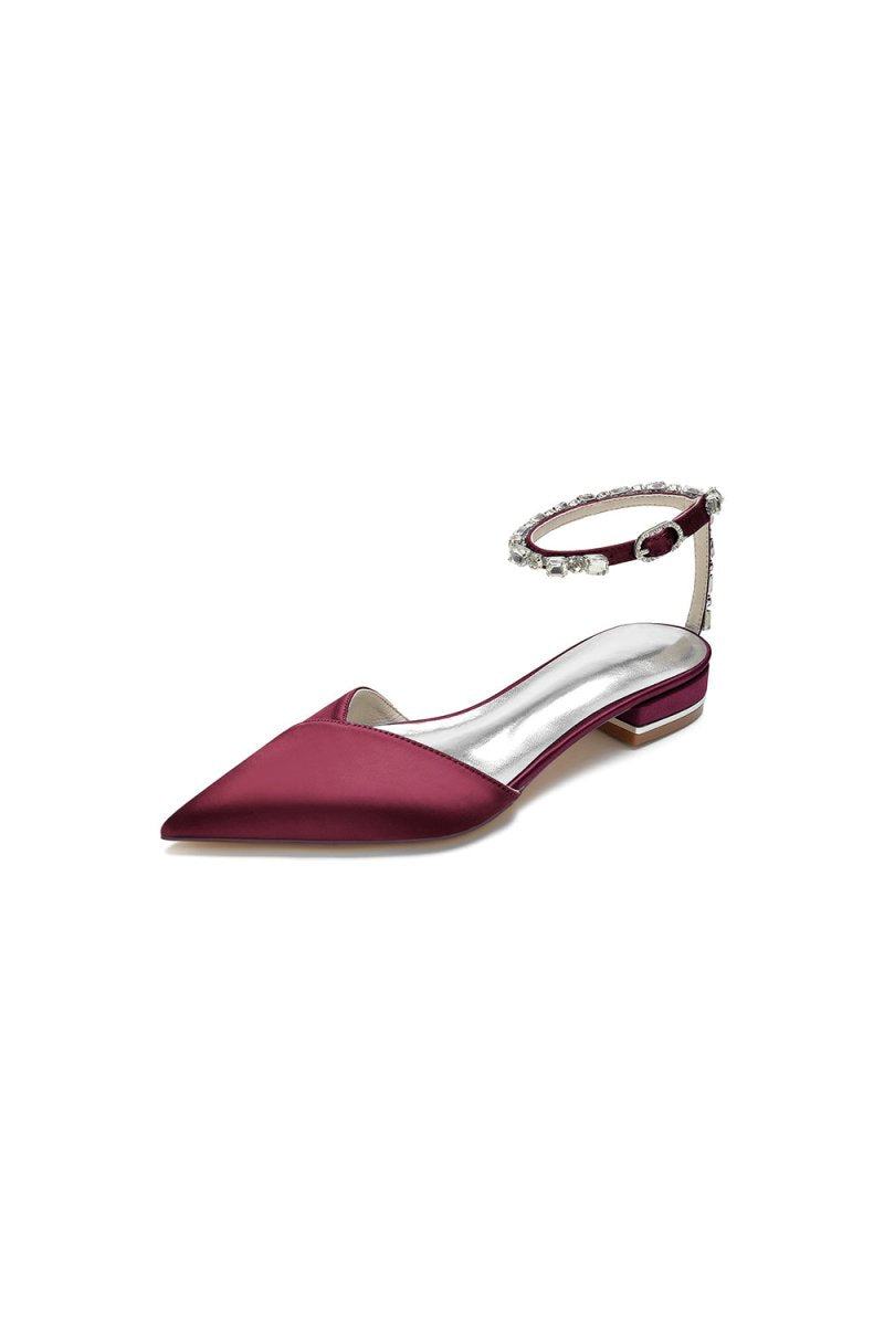 Rhinestone Strap Cocktail Pointed Toe Flats - KissProm