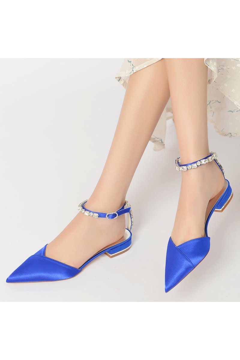 Rhinestone Strap Cocktail Pointed Toe Flats - KissProm