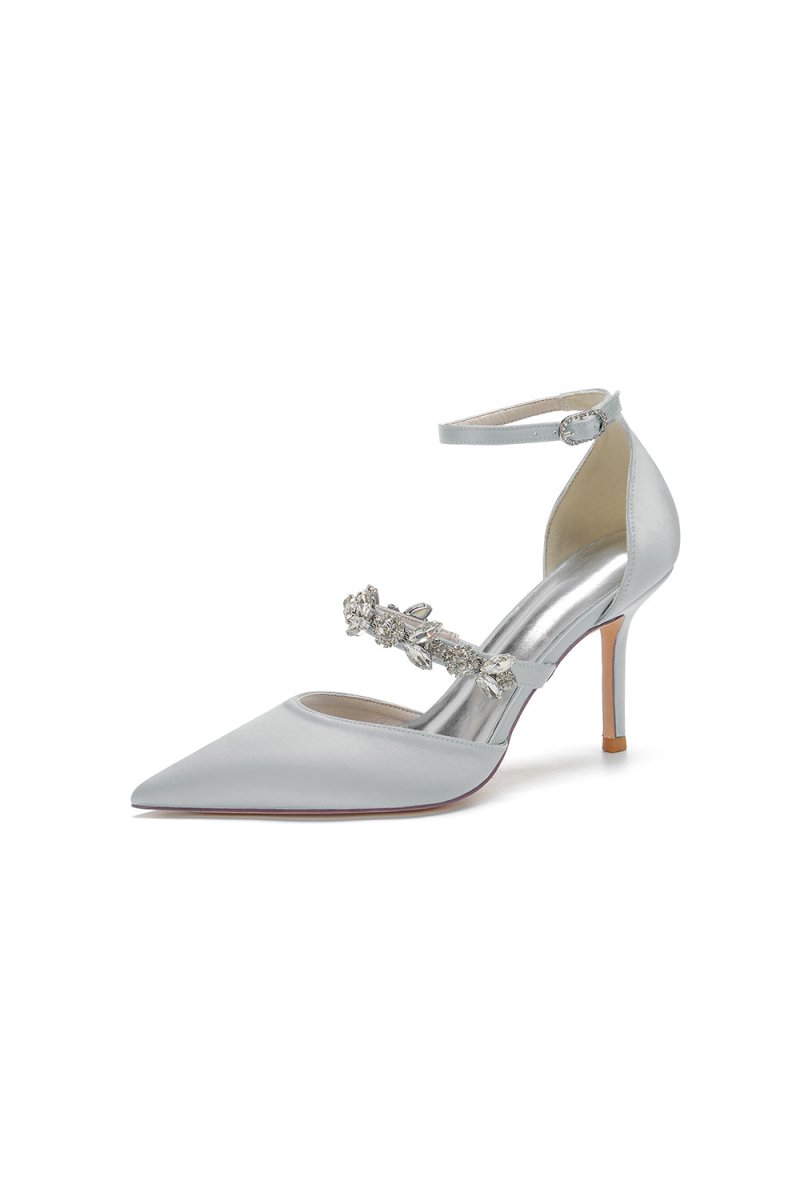 Satin High Heels with Rhinestone Strap - KissProm
