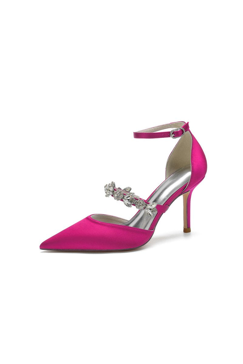 Satin High Heels with Rhinestone Strap - KissProm