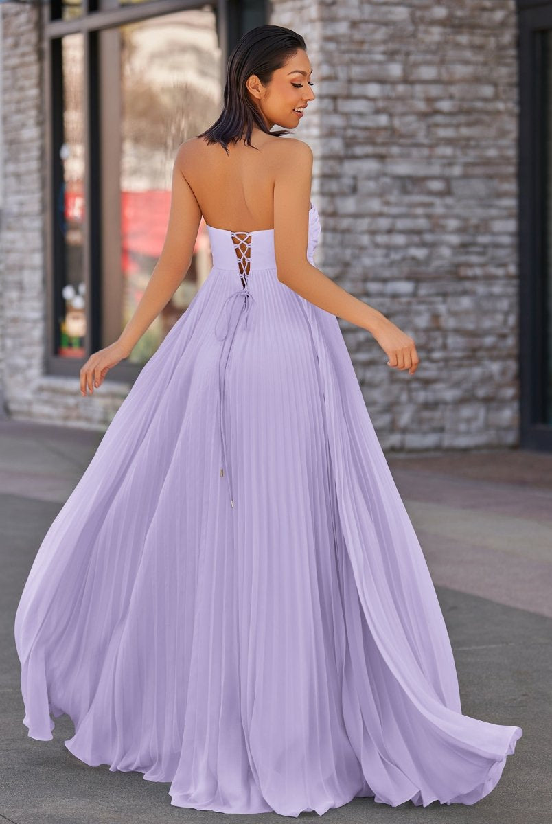 Rodri | A Line Light Pink Strapless Chiffon Long Prom Dress