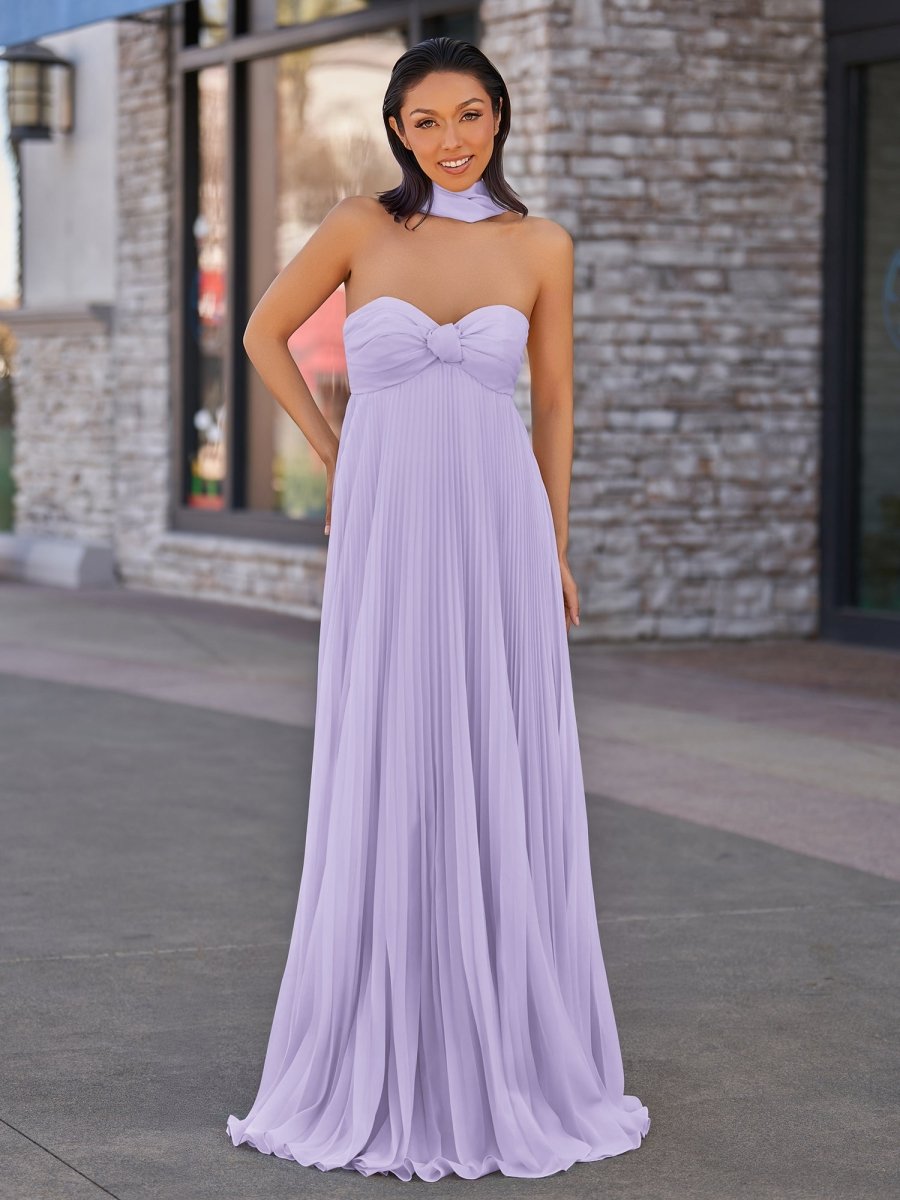 Rodri | A Line Light Pink Strapless Chiffon Long Prom Dress