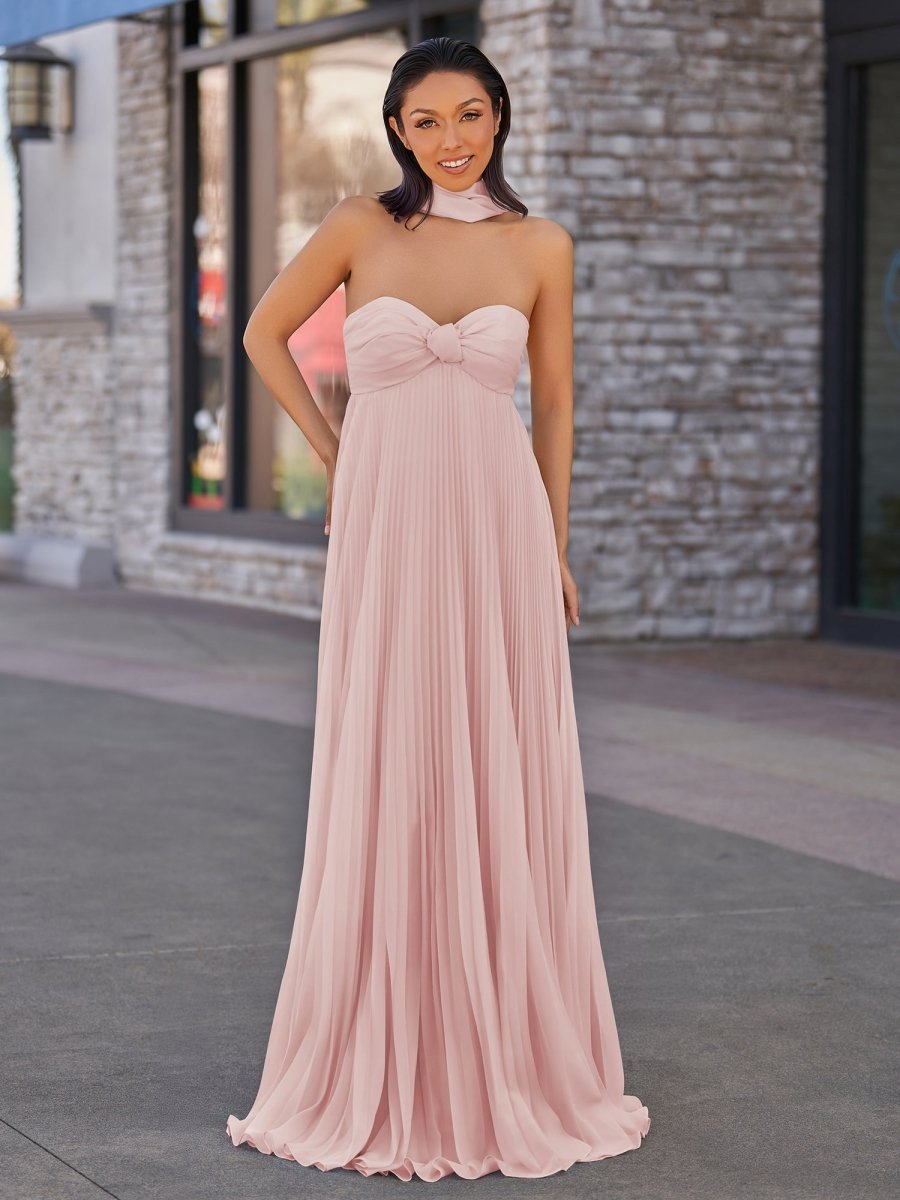 Rodri | A Line Light Pink Strapless Chiffon Long Prom Dress