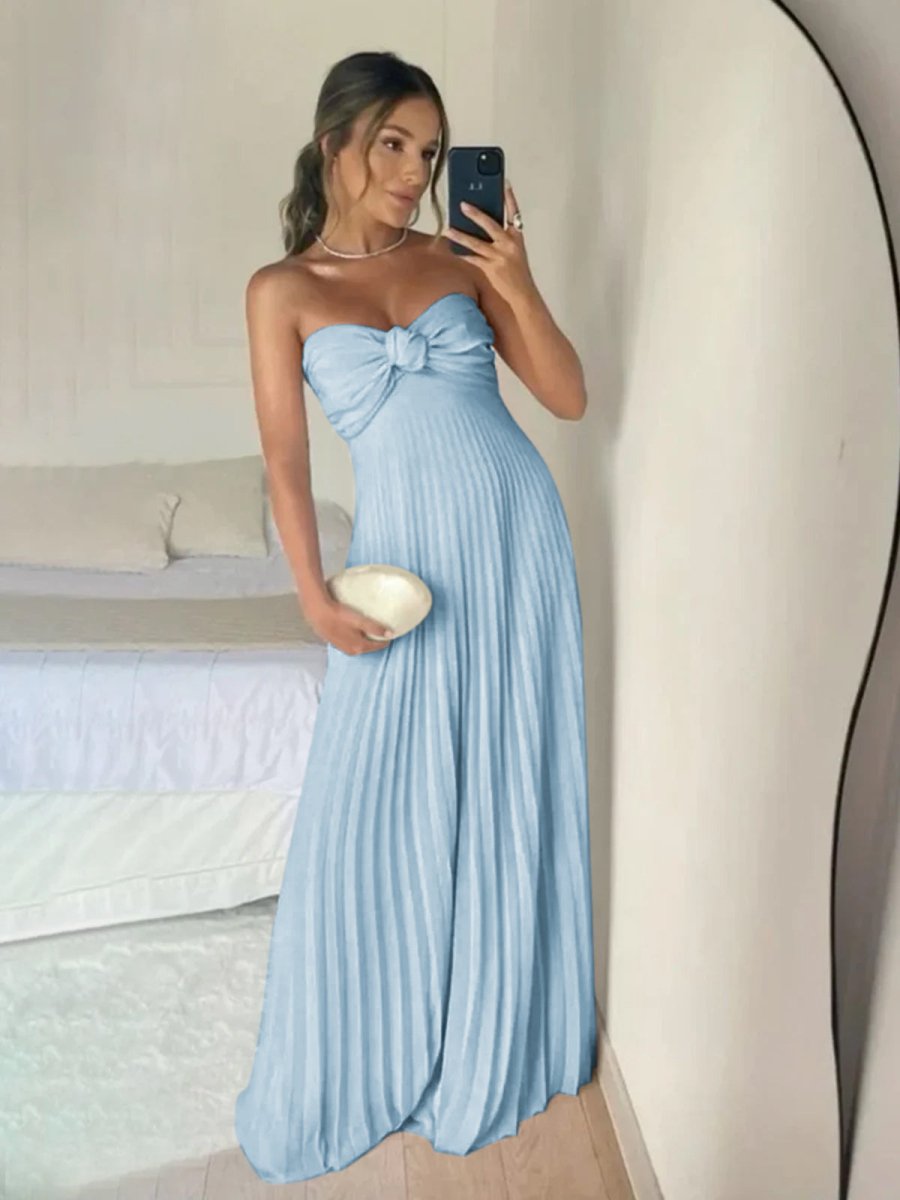 Rodri | A Line Light Pink Strapless Chiffon Long Prom Dress