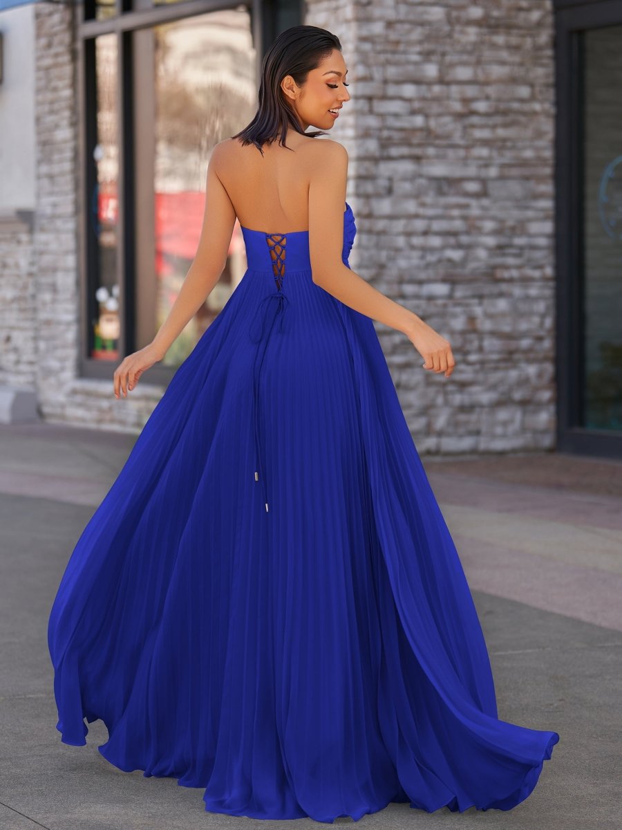 Rodri | A Line Light Pink Strapless Chiffon Long Prom Dress