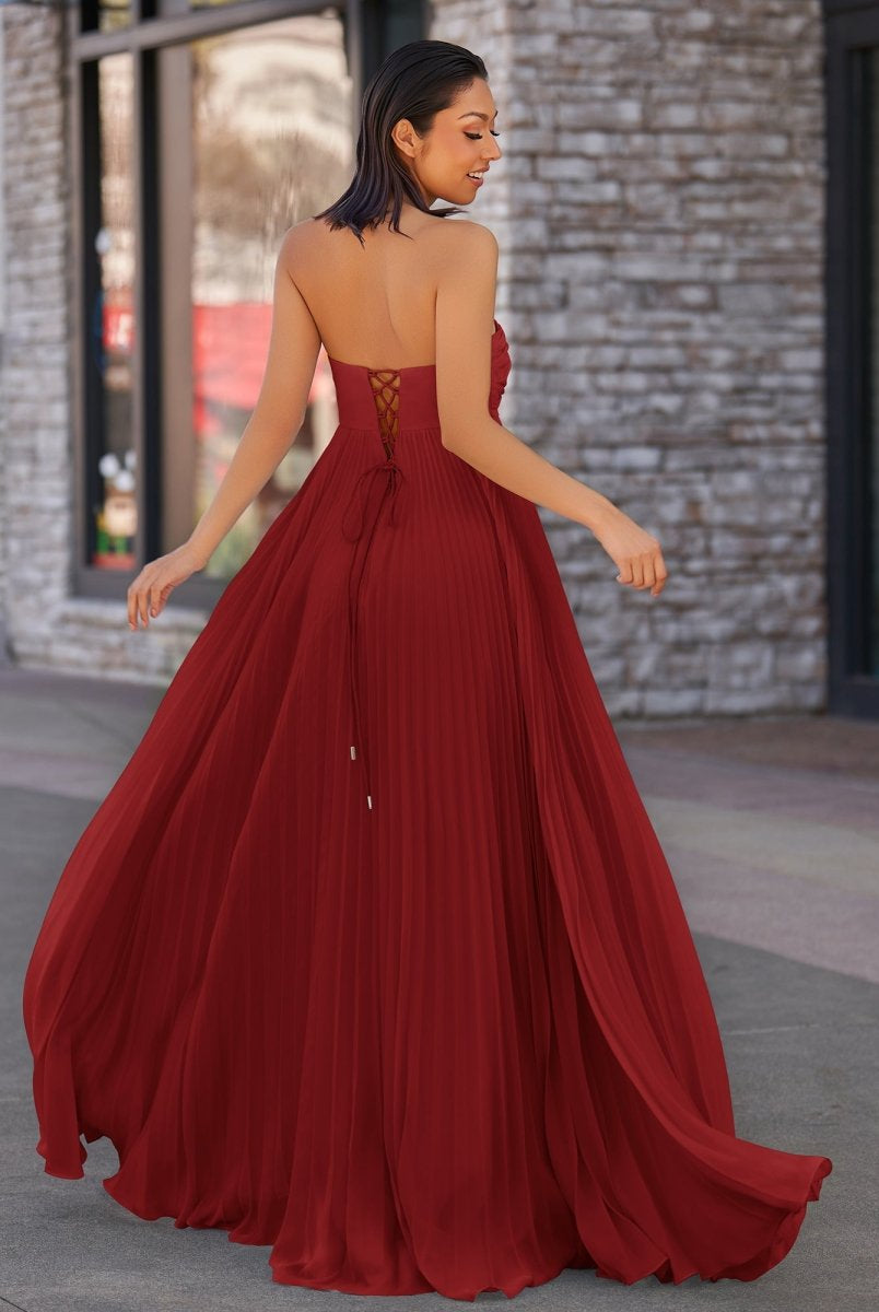 Rodri | A Line Light Pink Strapless Chiffon Long Prom Dress