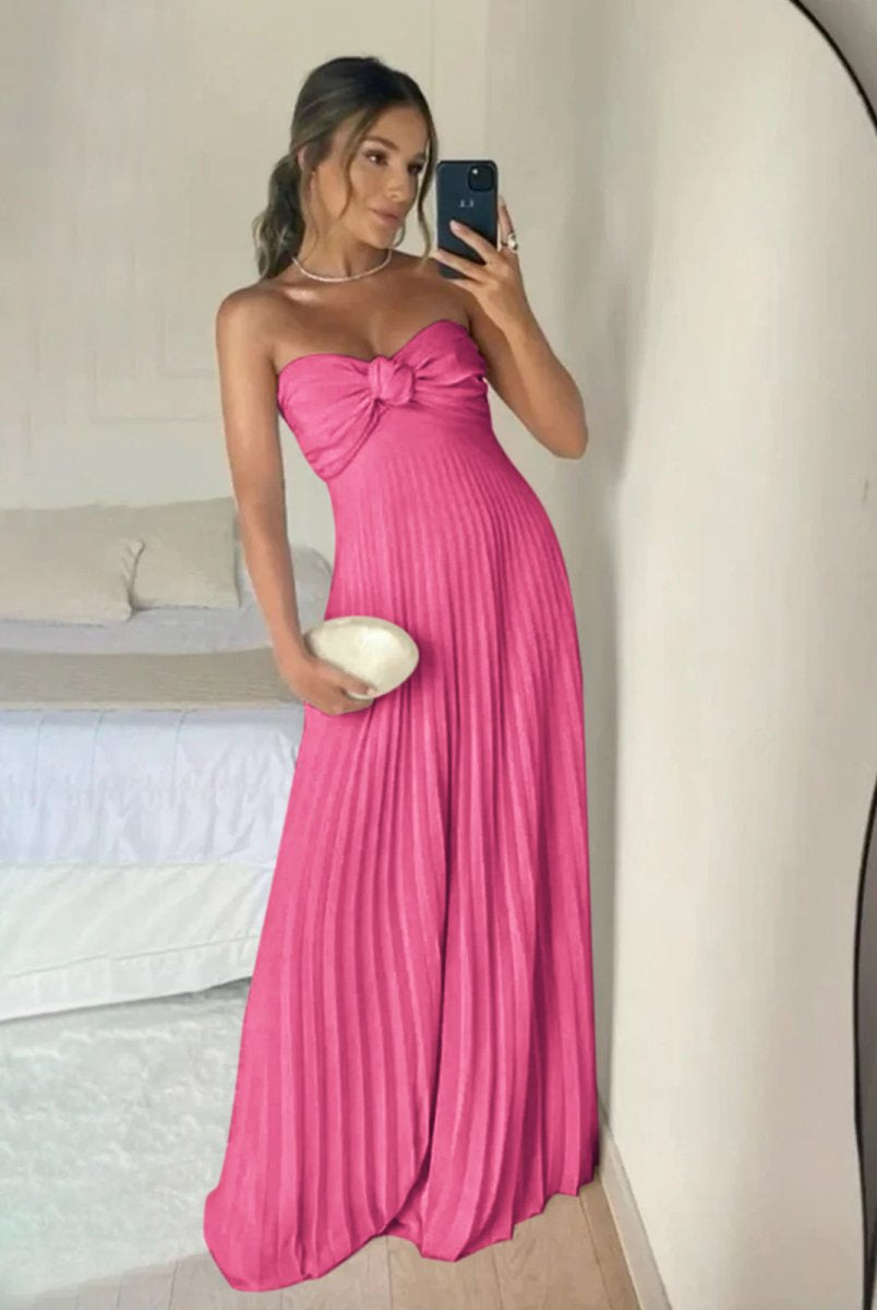 Rodri | A Line Light Pink Strapless Chiffon Long Prom Dress