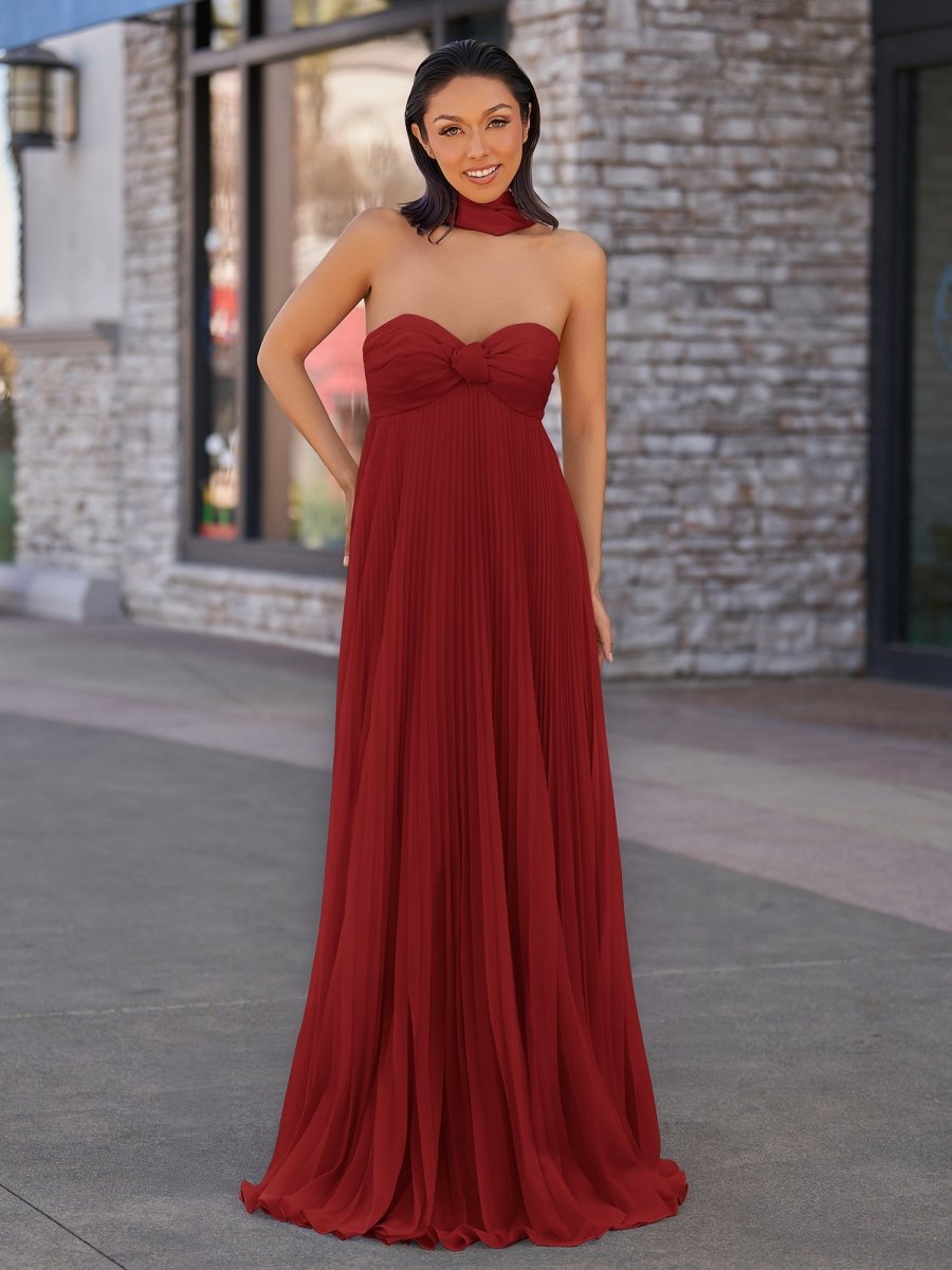 Rodri | A Line Light Pink Strapless Chiffon Long Prom Dress