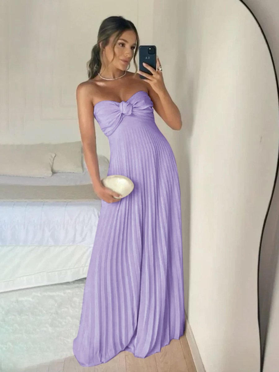 Rodri | A Line Light Pink Strapless Chiffon Long Prom Dress