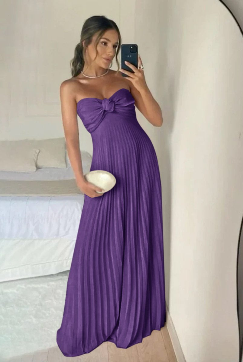 Rodri | A Line Light Pink Strapless Chiffon Long Prom Dress