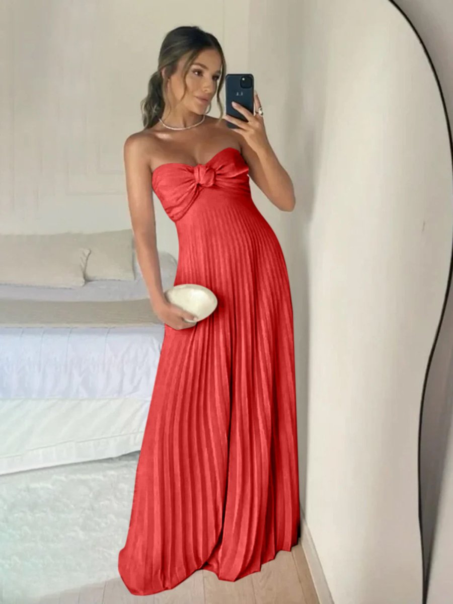 Rodri | A Line Light Pink Strapless Chiffon Long Prom Dress