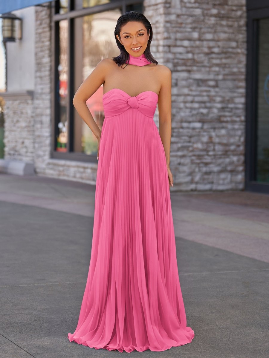 Rodri | A Line Light Pink Strapless Chiffon Long Prom Dress