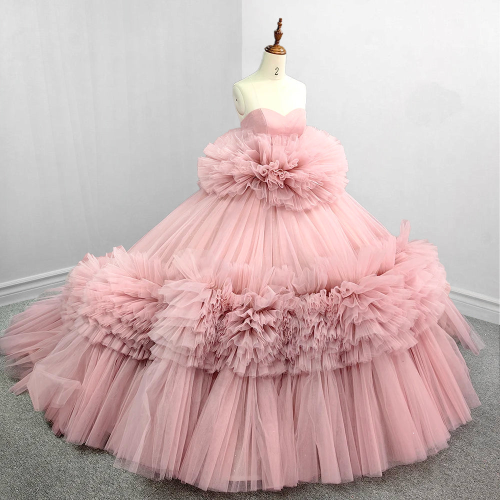 Pink Strapless Sleeveless Ball Gown Corset Quinceanera Dresses