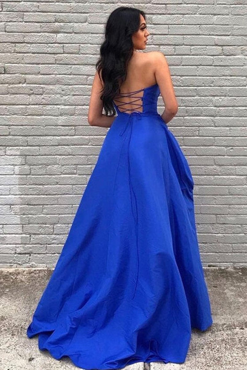 Rosario | A Line Sweetheart Satin Long Prom Dresses with Slit - KissProm