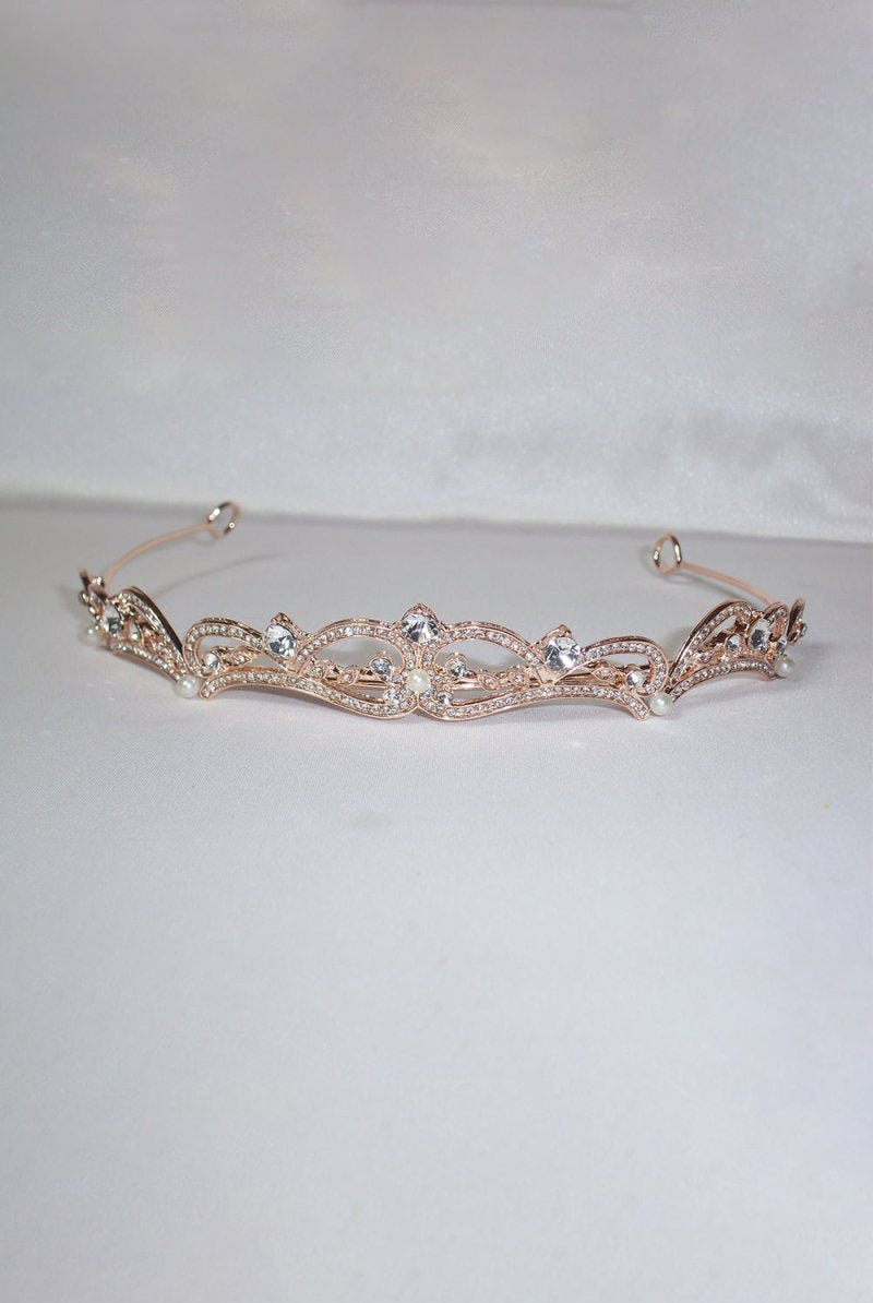 Gold Rhinestone Pearl Wedding Tiara - KissProm