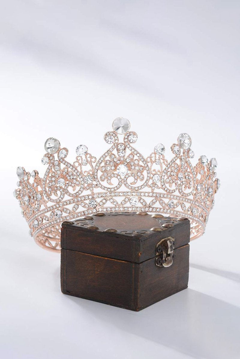 Rose Gold Sparkly Crystal Bridal Crown - KissProm
