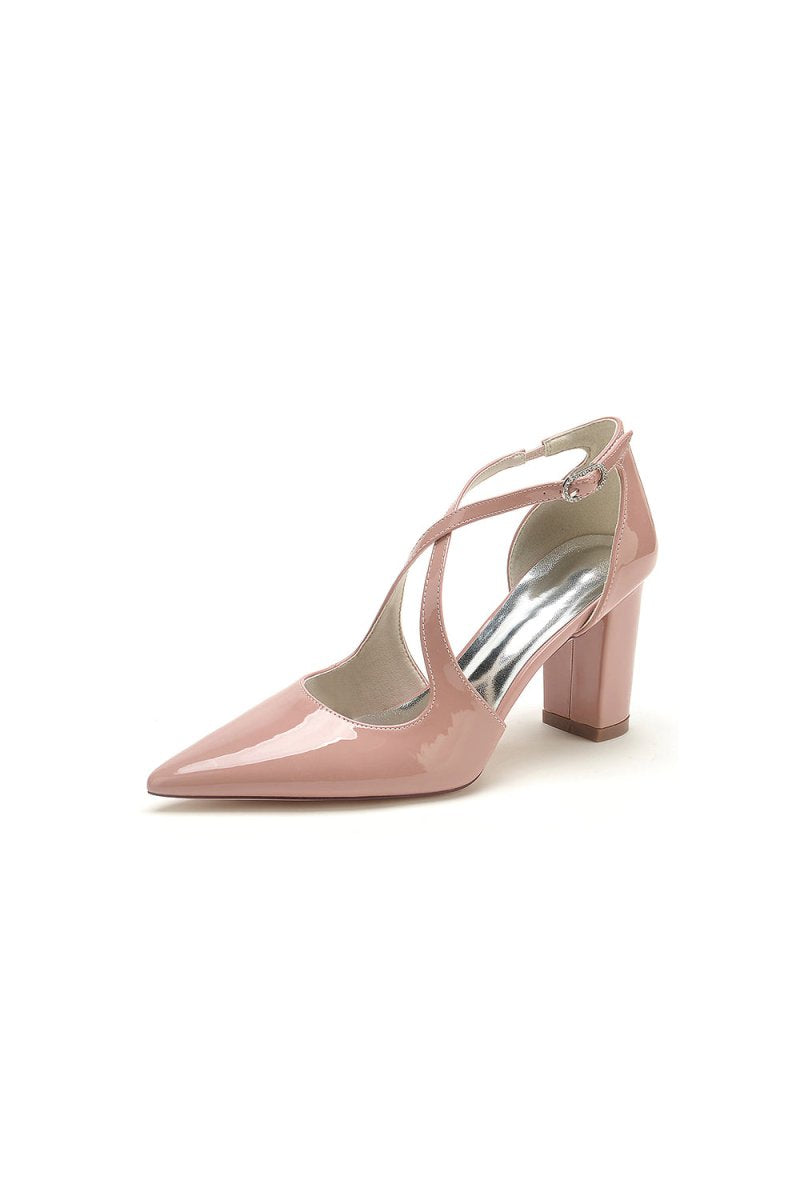 Rose Pink High Heels with Crossed Straps and Metal Buckle U22014 - 108 - KissProm